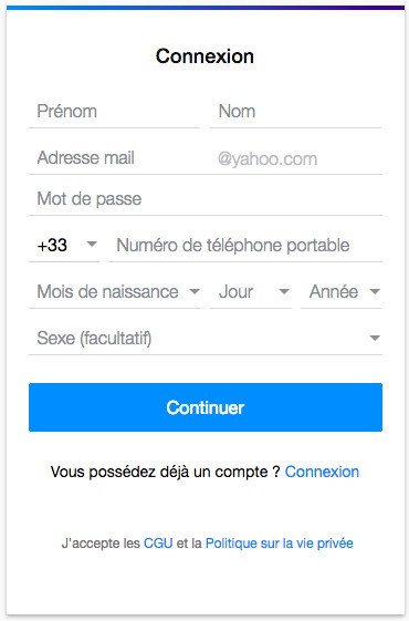 Création de compte Yahoo Mail France sur mail.yahoo.fr