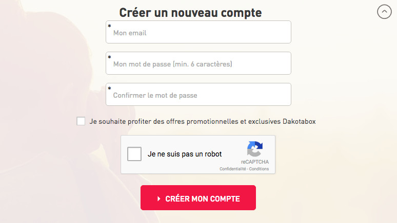Dakotabox : créer son compte client sur www.dakotabox.fr
