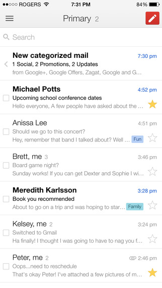 Messagerie Gmail sur smartphone